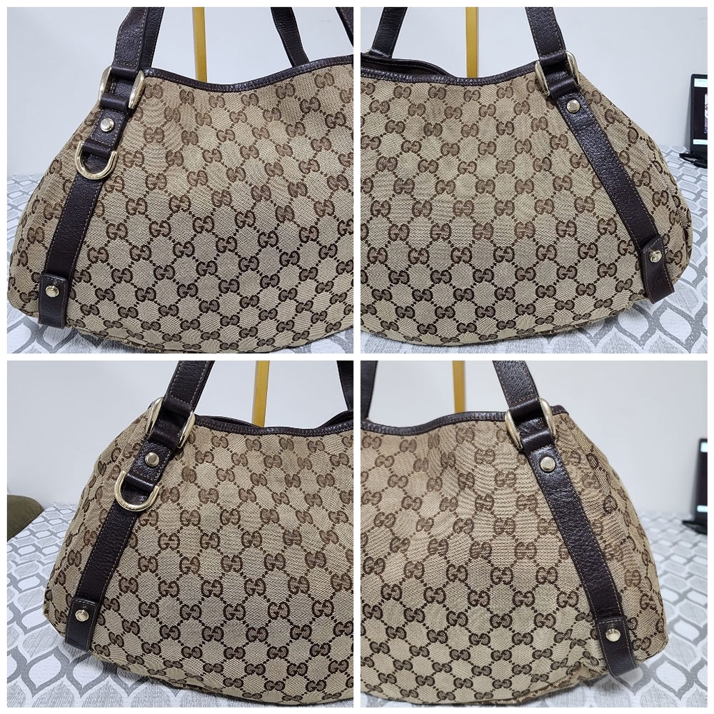 Gucci GG Canvas Abbey Tote Beige/Chocolate Brown - Picture 12 of 14
